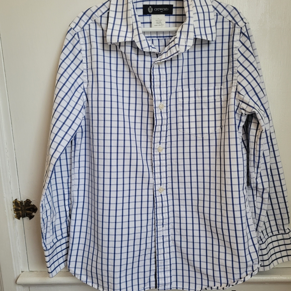 Crewcuts Boys White and Blue Plaid Shirt
